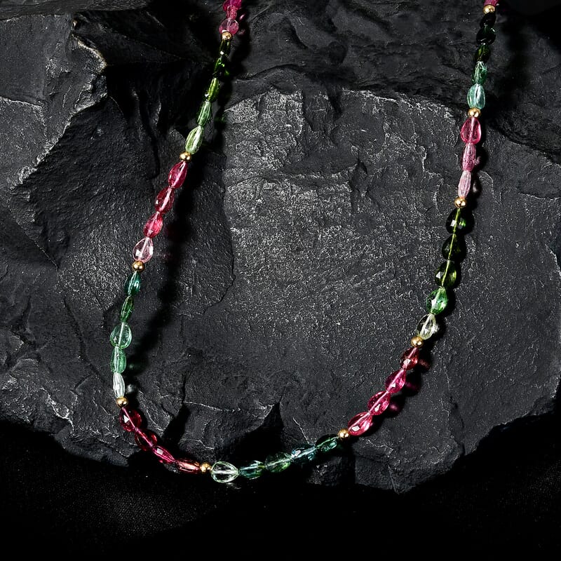Certified & Appraised Iliana 18K Yellow Gold AAAA Multi-Tourmaline Beaded Graduated Necklace 18-20 Inches 30.00 ctw