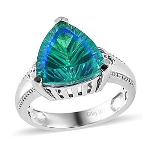 Concave Cut Peacock Quartz (Triplet) Solitaire Ring in Platinum Over Sterling Silver (Size 7.0) 6.50 ctw