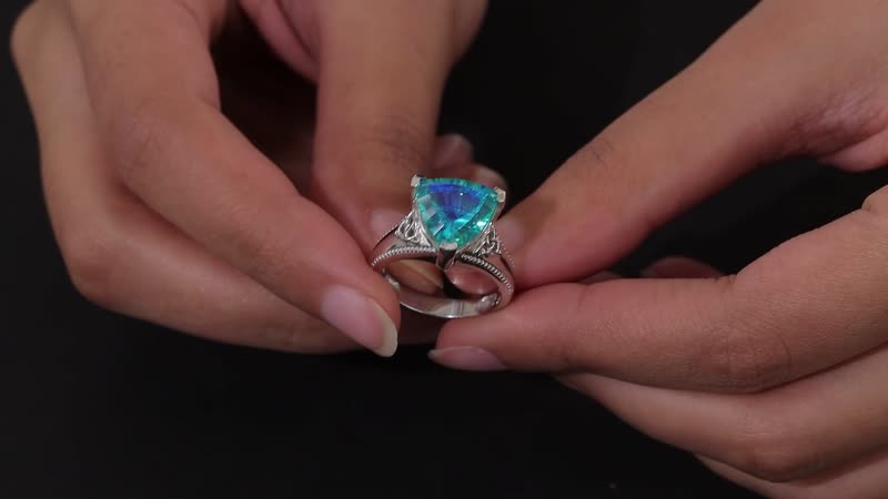 Concave Cut Peacock Quartz (Triplet) Solitaire Ring in Platinum Over Sterling Silver 6.50 ctw (Del. in 7-10 Days)