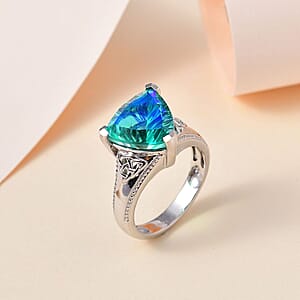 Concave Cut Peacock Quartz (Triplet) Solitaire Ring in Platinum Over Sterling Silver (Size 7.0) 6.50 ctw