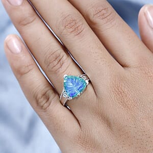 Concave Cut Peacock Quartz (Triplet) Solitaire Ring in Platinum Over Sterling Silver (Size 7.0) 6.50 ctw