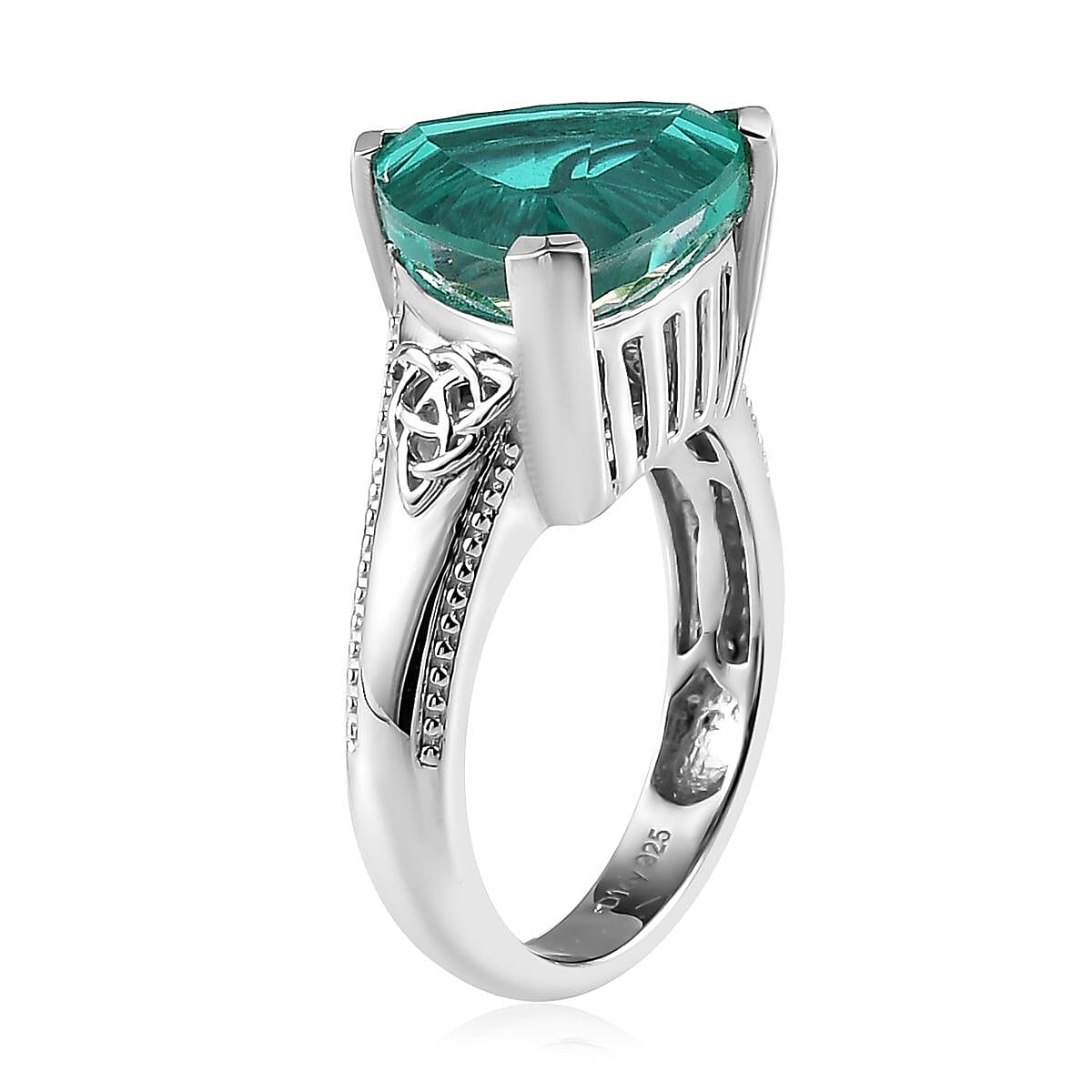 Concave Cut Peacock Quartz (Triplet) Solitaire Ring in Platinum Over Sterling Silver (Size 7.0) 6.50 ctw image number 3