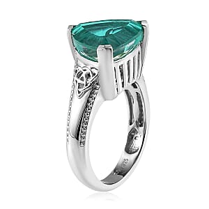 Concave Cut Peacock Quartz (Triplet) Solitaire Ring in Platinum Over Sterling Silver (Size 7.0) 6.50 ctw