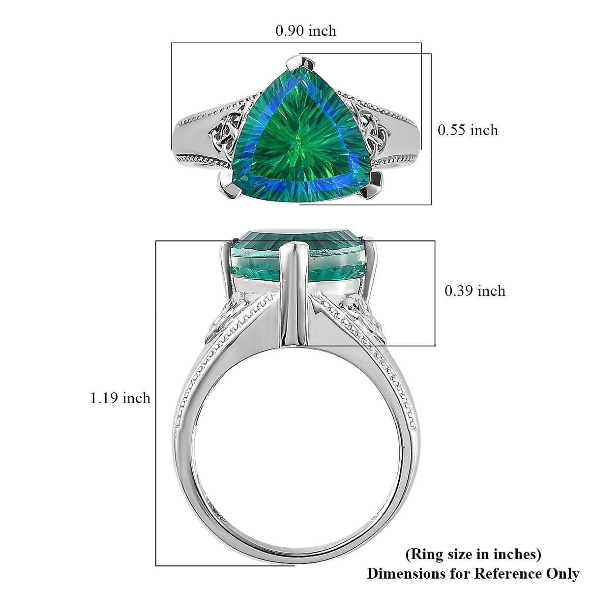 Concave Cut Peacock Quartz (Triplet) Solitaire Ring in Platinum Over Sterling Silver (Size 7.0) 6.50 ctw image number 5