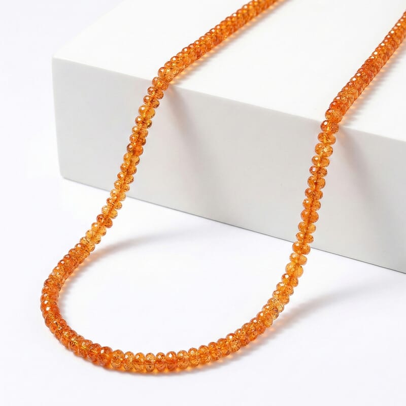 Certified & Appraised Iliana 18K Yellow Gold AAAA Mandarin Garnet Beaded Graduated Necklace 18-20 Inches 90.00 ctw