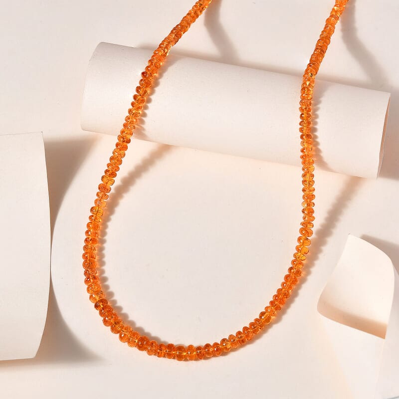 Certified & Appraised Iliana 18K Yellow Gold AAAA Mandarin Garnet Beaded Graduated Necklace 18-20 Inches 90.00 ctw