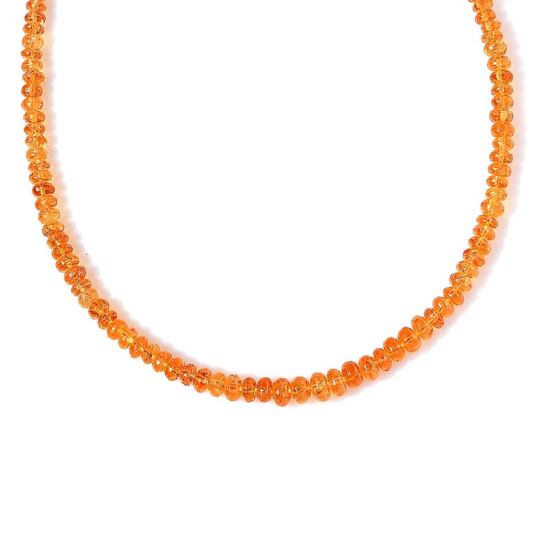 Certified & Appraised Iliana 18K Yellow Gold AAAA Mandarin Garnet Beaded Graduated Necklace 18-20 Inches 90.00 ctw
