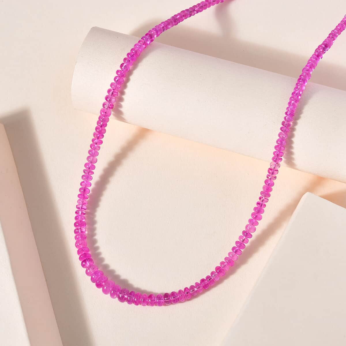 Certified & Appraised Rhapsody 950 Platinum AAAA Madagascar Pink Sapphire Beaded Graduation Necklace 18 Inches with 2 Inch Extender 68.00 ctw image number 1