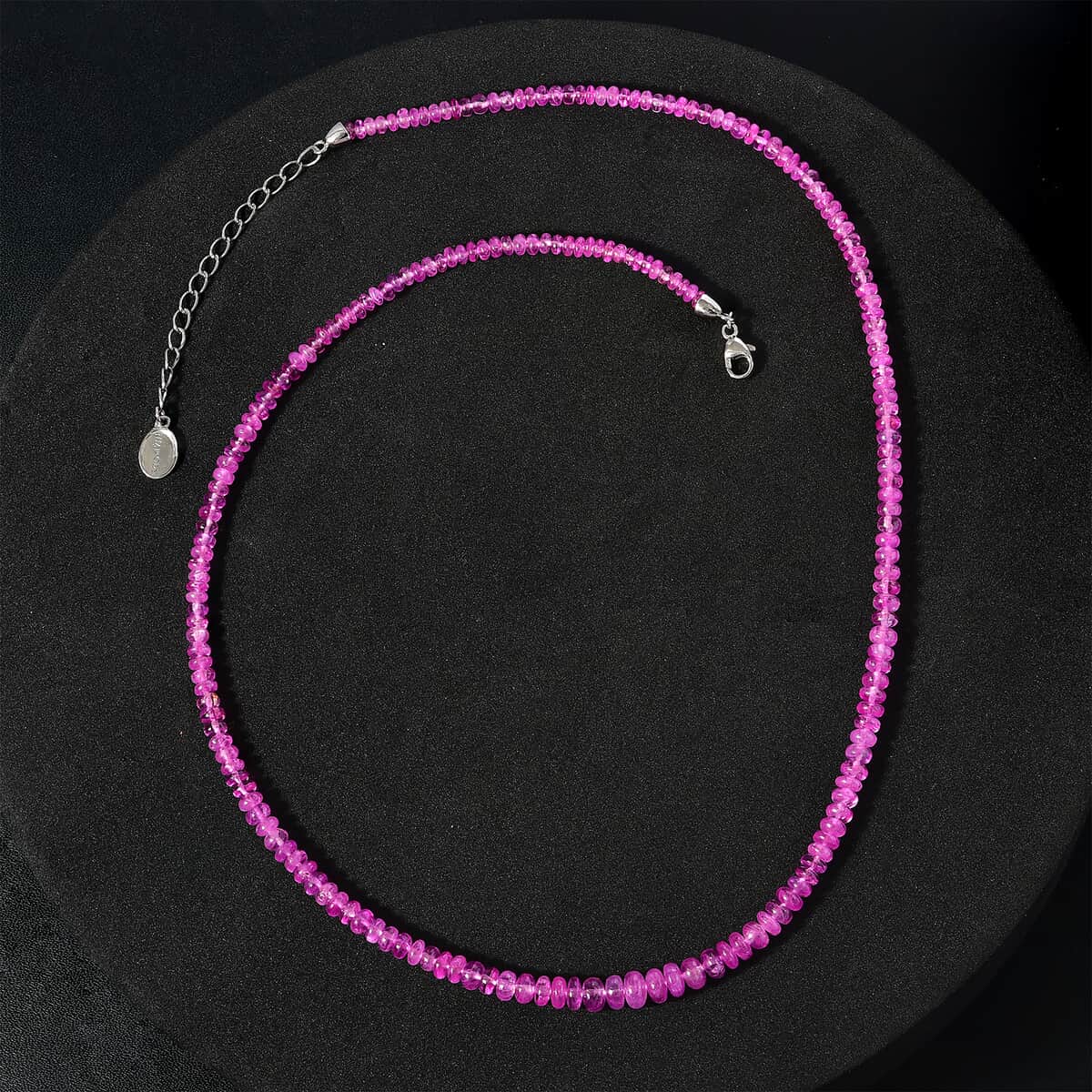 Certified & Appraised Rhapsody 950 Platinum AAAA Madagascar Pink Sapphire Beaded Graduation Necklace 18 Inches with 2 Inch Extender 68.00 ctw image number 3