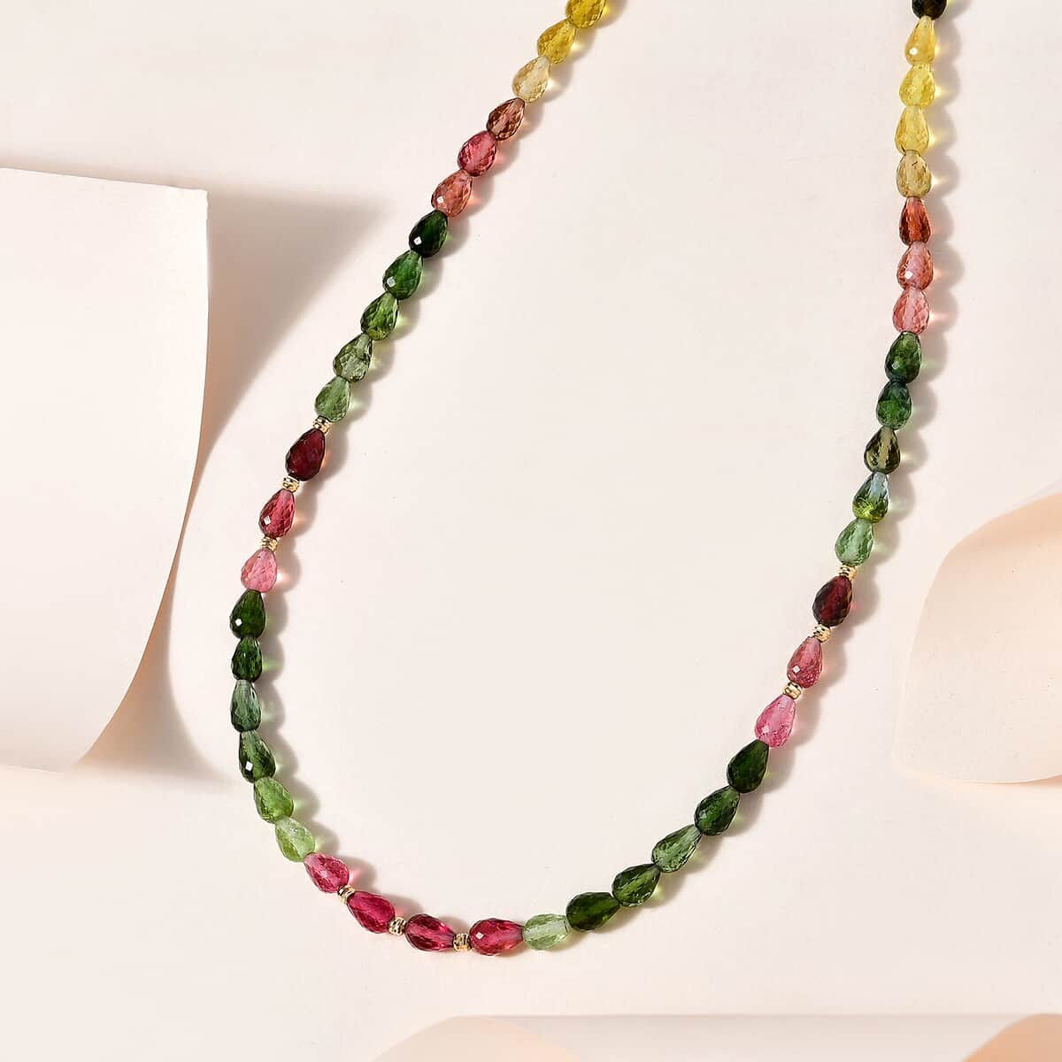 Certified & Appraised Iliana 18K Yellow Gold AAAA Multi-Tourmaline Beaded Graduation Necklace 18 Inches with 2 Inch Extender 50.00 ctw image number 1