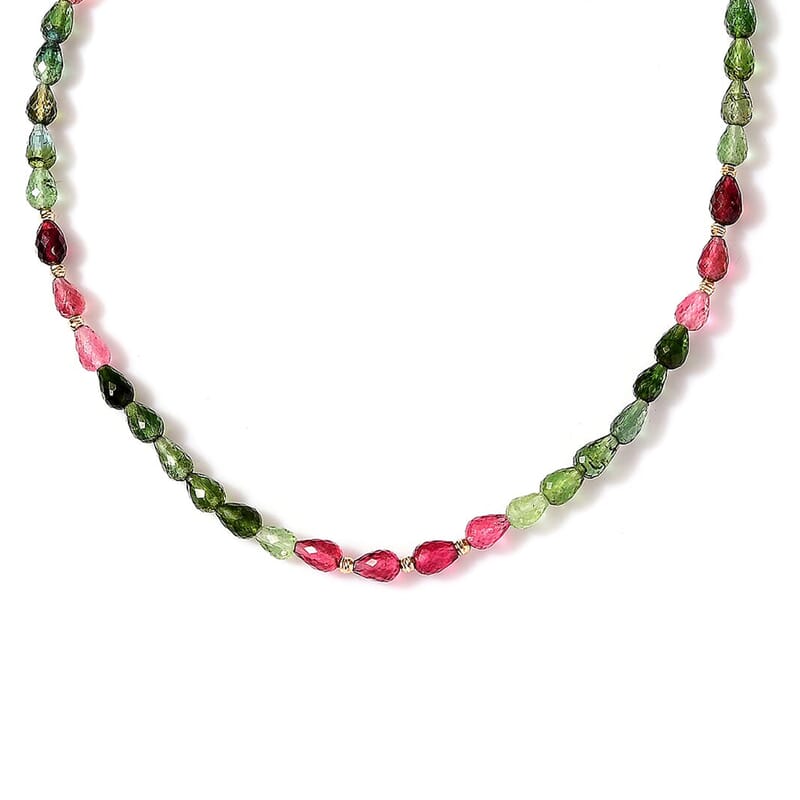 Certified & Appraised Iliana 18K Yellow Gold AAAA Multi-Tourmaline Beaded Graduated Necklace 18 Inches with 2 Inch Extender 50.00 ctw