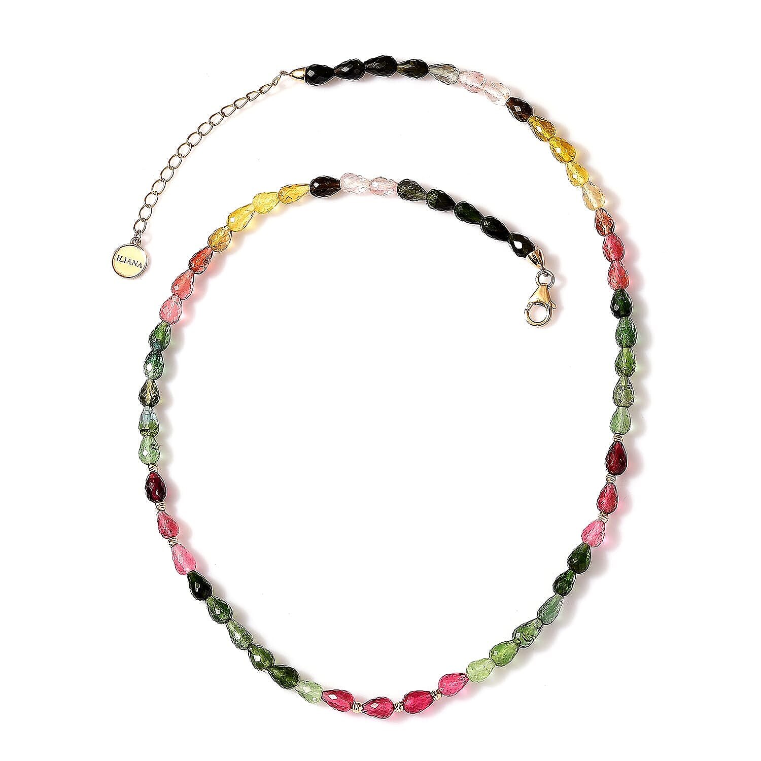 Certified & Appraised Iliana 18K Yellow Gold AAAA Multi-Tourmaline Beaded Graduated Necklace 18 Inches with 2 Inch Extender 50.00 ctw