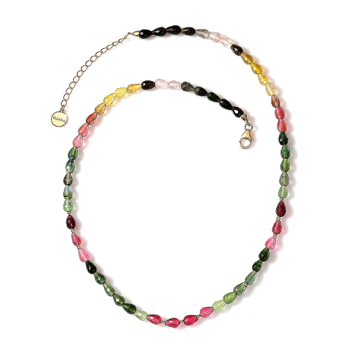 Certified & Appraised Iliana 18K Yellow Gold AAAA Multi-Tourmaline Beaded Graduated Necklace 18 Inches with 2 Inch Extender 50.00 ctw image number 7