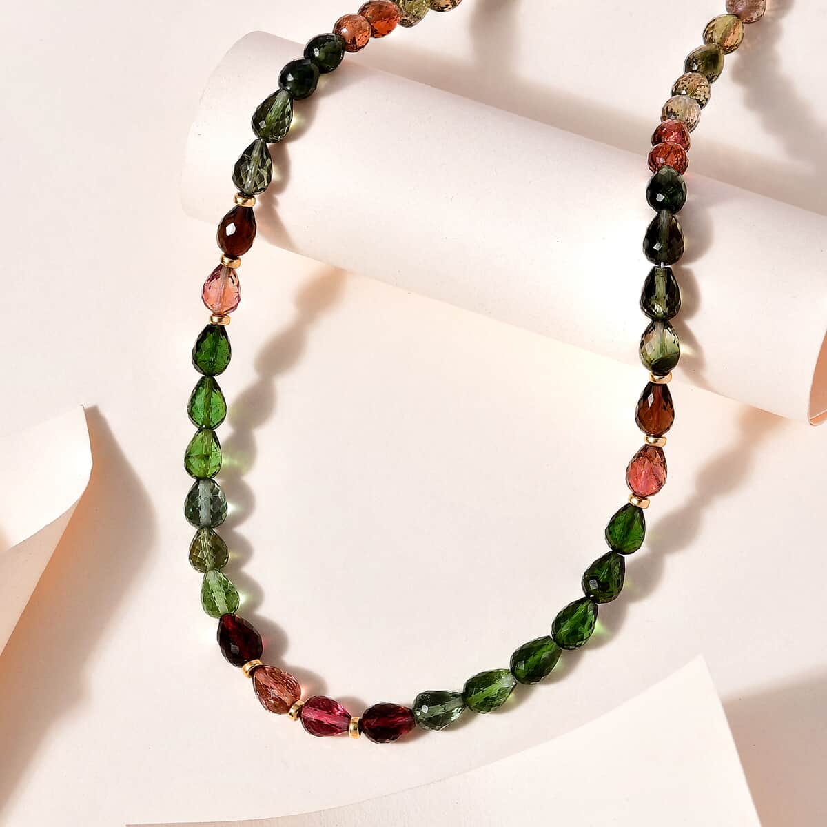 Certified & Appraised Iliana 18K Yellow Gold AAAA Multi-Tourmaline Beaded Necklace 18-20 Inches 100.00 ctw image number 1