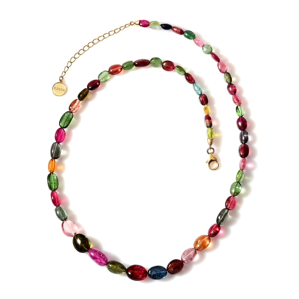 Certified & Appraised Iliana 18K Yellow Gold AAA Multi-Tourmaline Beaded Graduation Necklace 18 Inches with 2 Inch Extender 105.00 ctw image number 0