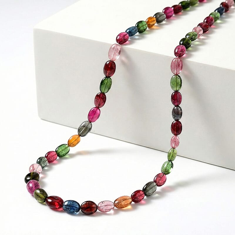 Certified & Appraised Iliana 18K Yellow Gold AAA Multi-Tourmaline Beaded Graduated Necklace 18 Inches with 2 Inch Extender 105.00 ctw