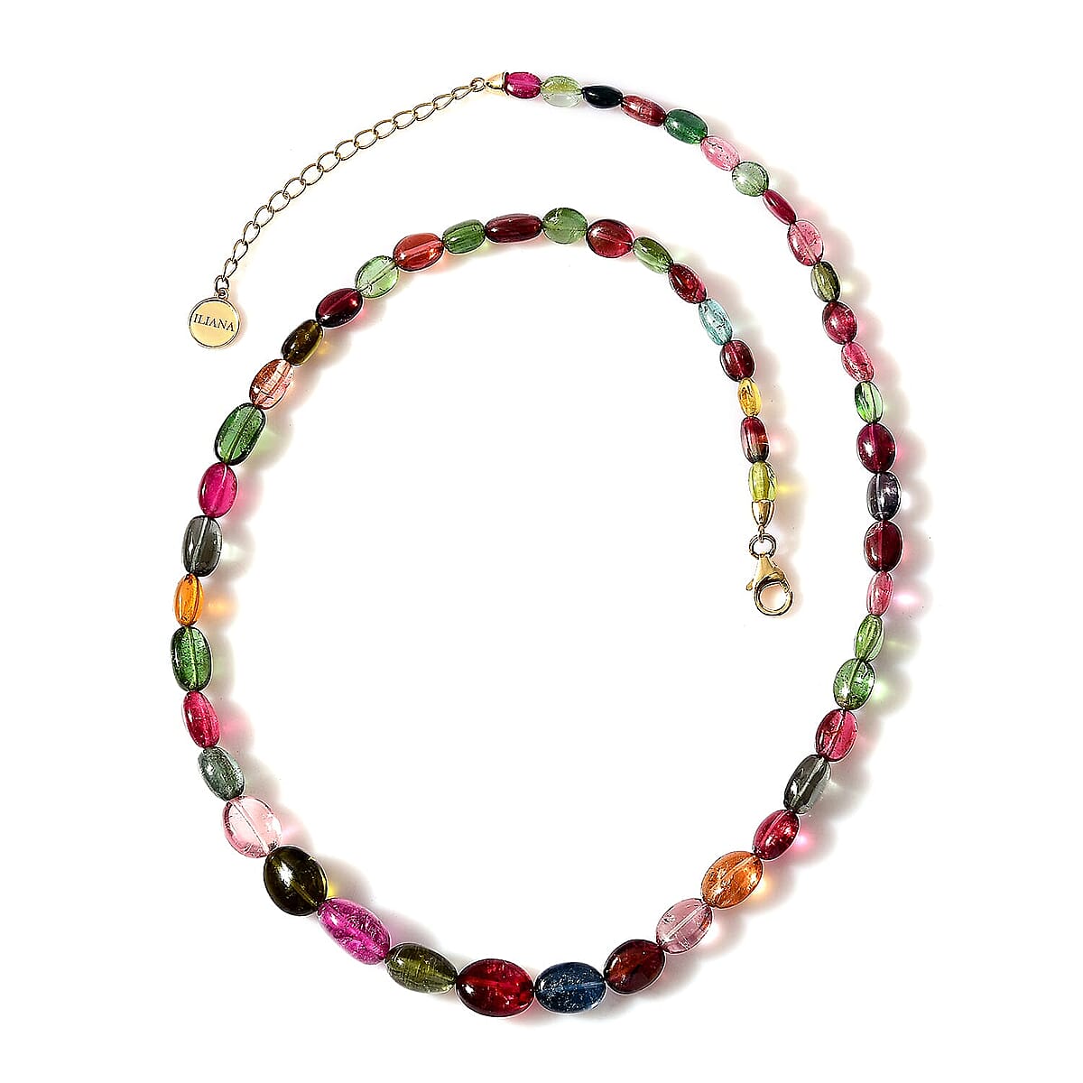 Certified & Appraised Iliana 18K Yellow Gold AAA Multi-Tourmaline Beaded Graduated Necklace 18 Inches with 2 Inch Extender 105.00 ctw image number 6