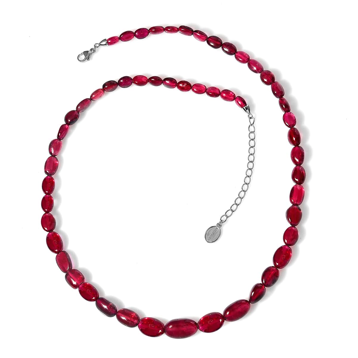 Certified & Appraised Rhapsody 950 Platinum AAAA Ouro Fino Rubellite Beaded Graduation Necklace 18 Inches with 2 Inch Extender 100.00 ctw image number 0