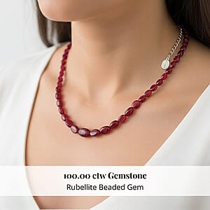 Certified & Appraised Rhapsody 950 Platinum AAAA Ouro Fino Rubellite Beaded Graduated Necklace 18 Inches with 2 Inch Extender 100.00 ctw