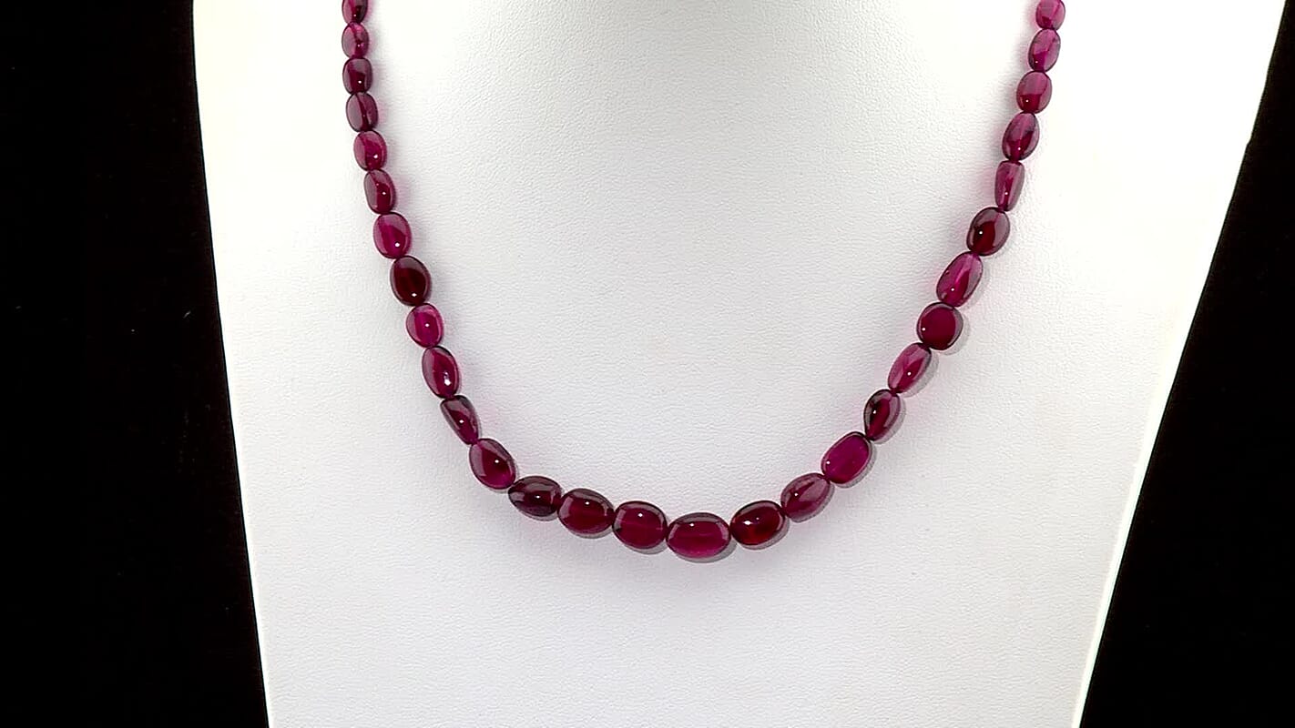 Certified & Appraised Rhapsody 950 Platinum AAAA Ouro Fino Rubellite Beaded Graduated Necklace 18 Inches with 2 Inch Extender 100.00 ctw