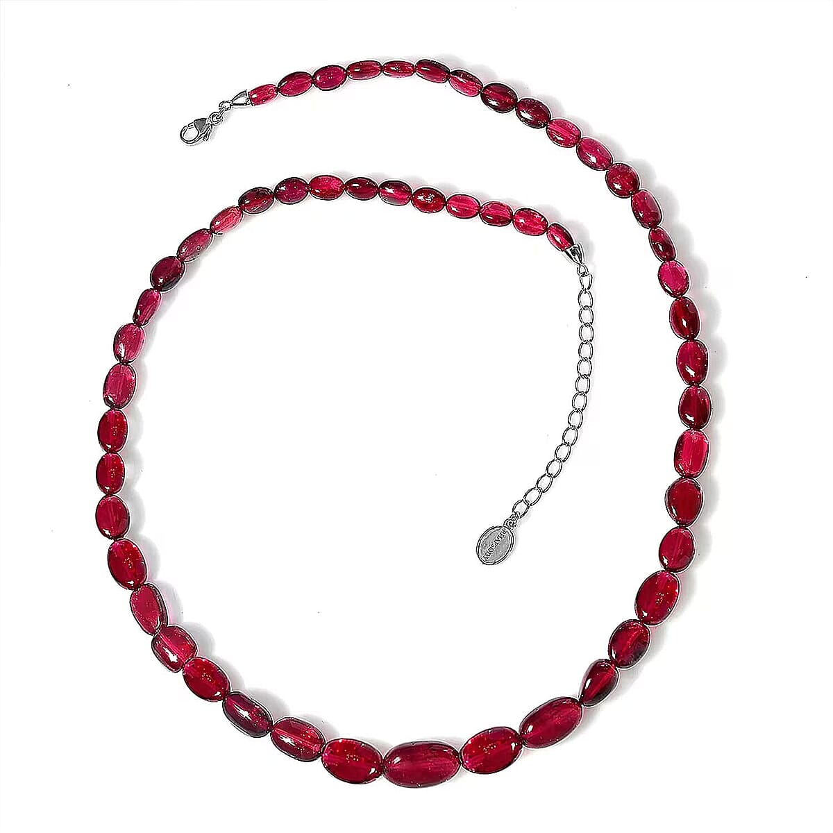 Certified & Appraised Rhapsody 950 Platinum AAAA Ouro Fino Rubellite Beaded Graduated Necklace 18 Inches with 2 Inch Extender 100.00 ctw image number 7