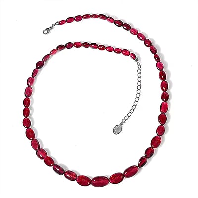 Certified & Appraised Rhapsody 950 Platinum AAAA Ouro Fino Rubellite Beaded Graduated Necklace 18 Inches with 2 Inch Extender 100.00 ctw