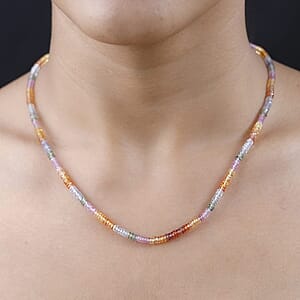 Certified & Appraised Rhapsody AAAA Multi Sapphire Beaded Graduated Necklace, 950 Platinum Necklace, 18-20 Inch Necklace 60.00 ctw