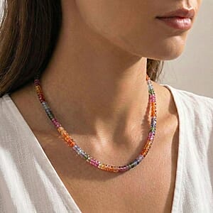 Certified & Appraised Rhapsody AAAA Multi Sapphire Beaded Graduated Necklace, 950 Platinum Necklace, 18-20 Inch Necklace 60.00 ctw