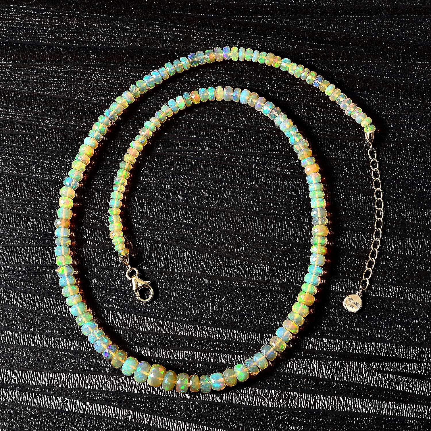 Certified & Appraised Luxoro 14K Yellow Gold AAAA Ethiopian Welo Opal Beaded Necklace 18 Inches with 2 Inch Extender 60.00 ctw