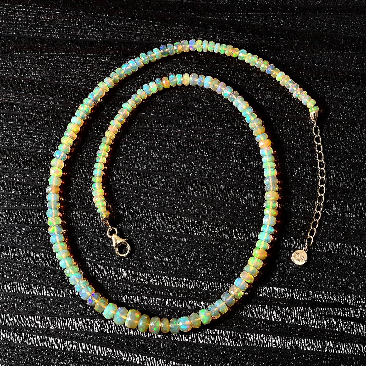 Certified & Appraised Luxoro 14K Yellow Gold AAAA Ethiopian Welo Opal Beaded Necklace 18 Inches with 2 Inch Extender 60.00 ctw image number 4