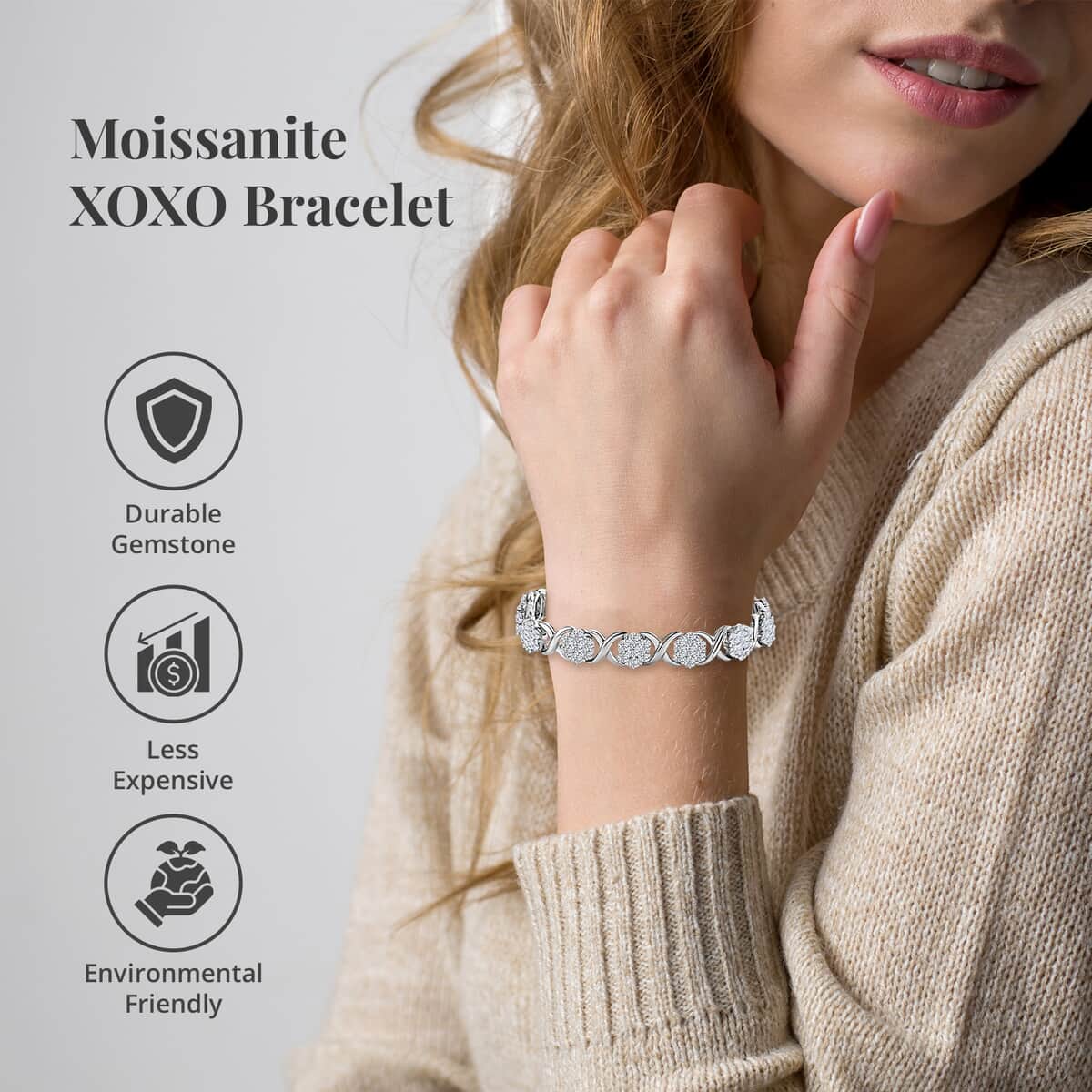 Moissanite XOXO Bracelet in Platinum Over Sterling Silver (6.50 In) 9.50 ctw image number 2