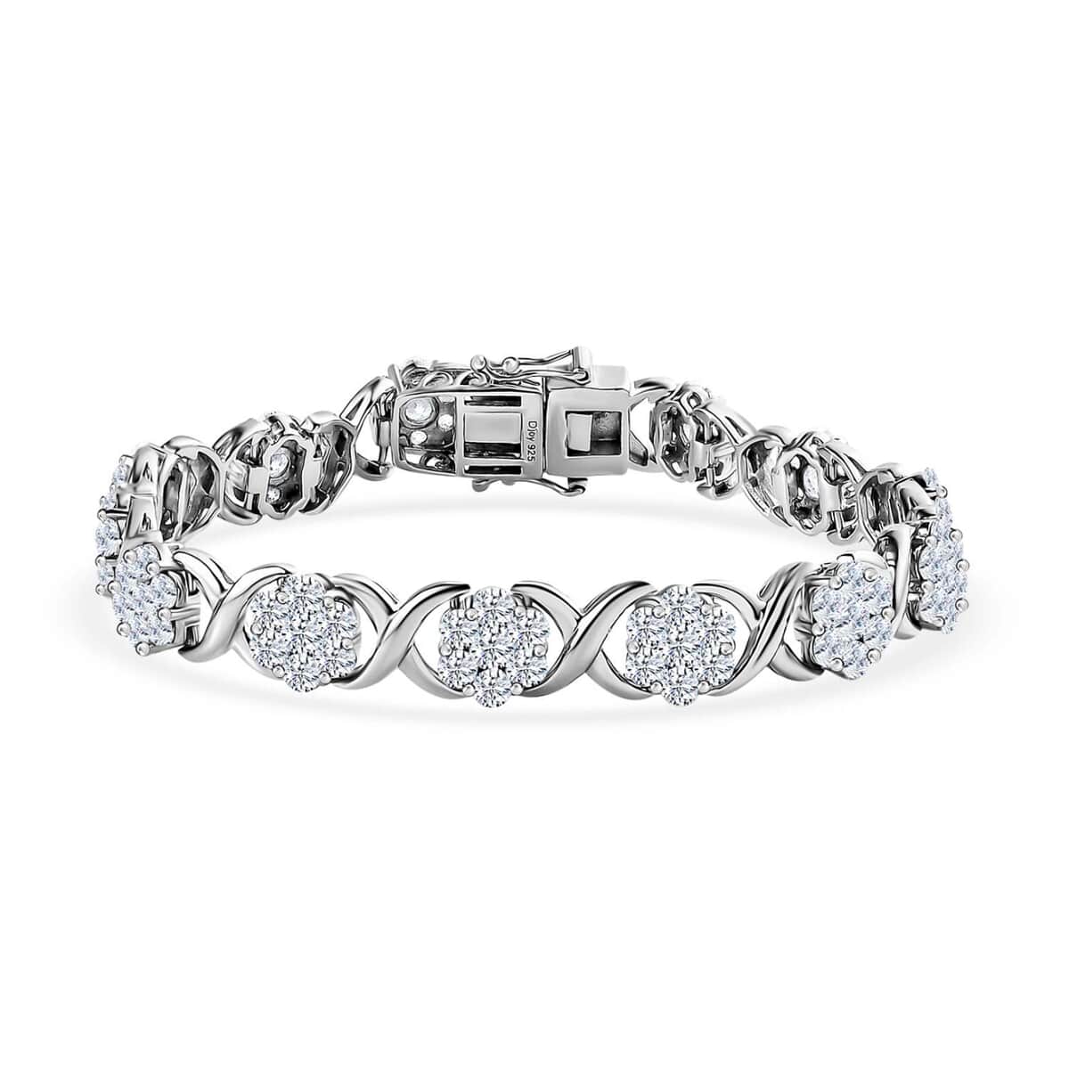 Moissanite XOXO Bracelet in Platinum Over Sterling Silver (7.25 In) 10.40 ctw image number 0