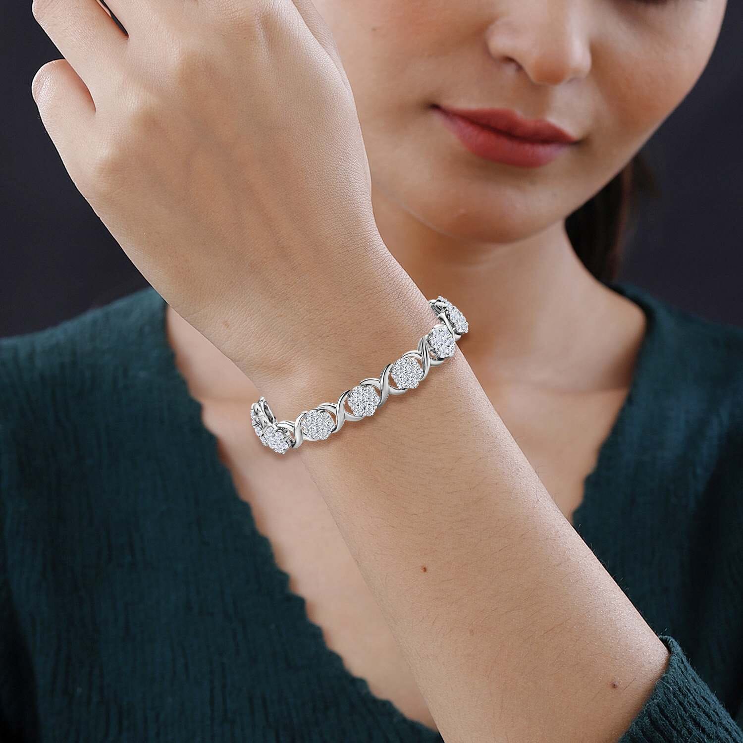 Buy Moissanite XOXO Bracelet in Platinum Over Sterling Silver 7.25 In 10.40 ctw at ShopLC