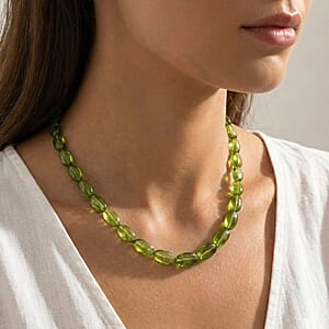 Certified & Appraised Luxoro 14K Yellow Gold AAA Peridot Beaded Graduated Necklace 18 Inches with 2 Inch Extender 130.00 ctw