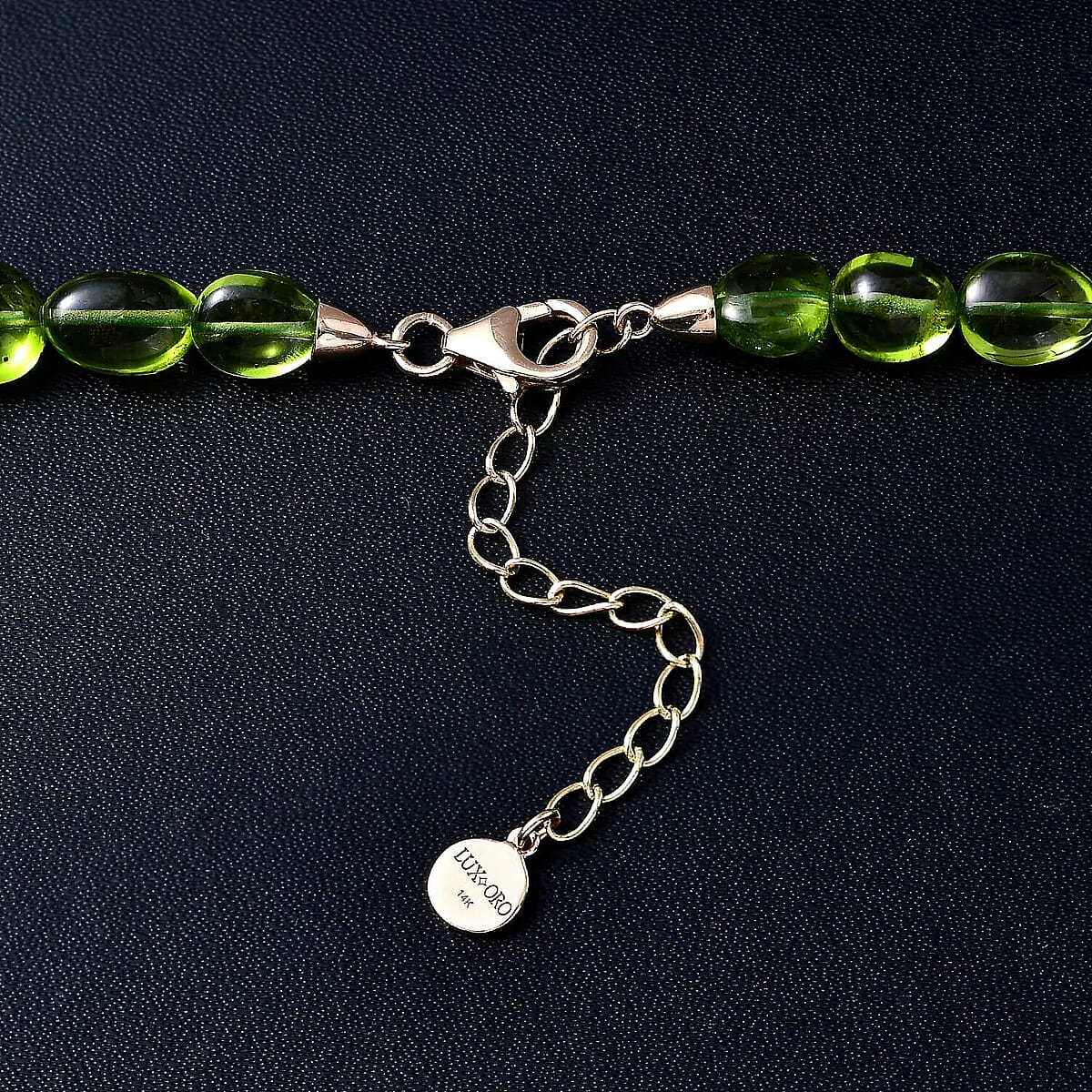 Certified & Appraised Luxoro 14K Yellow Gold AAA Peridot Beaded Graduated Necklace 18 Inches with 2 Inch Extender 130.00 ctw image number 5