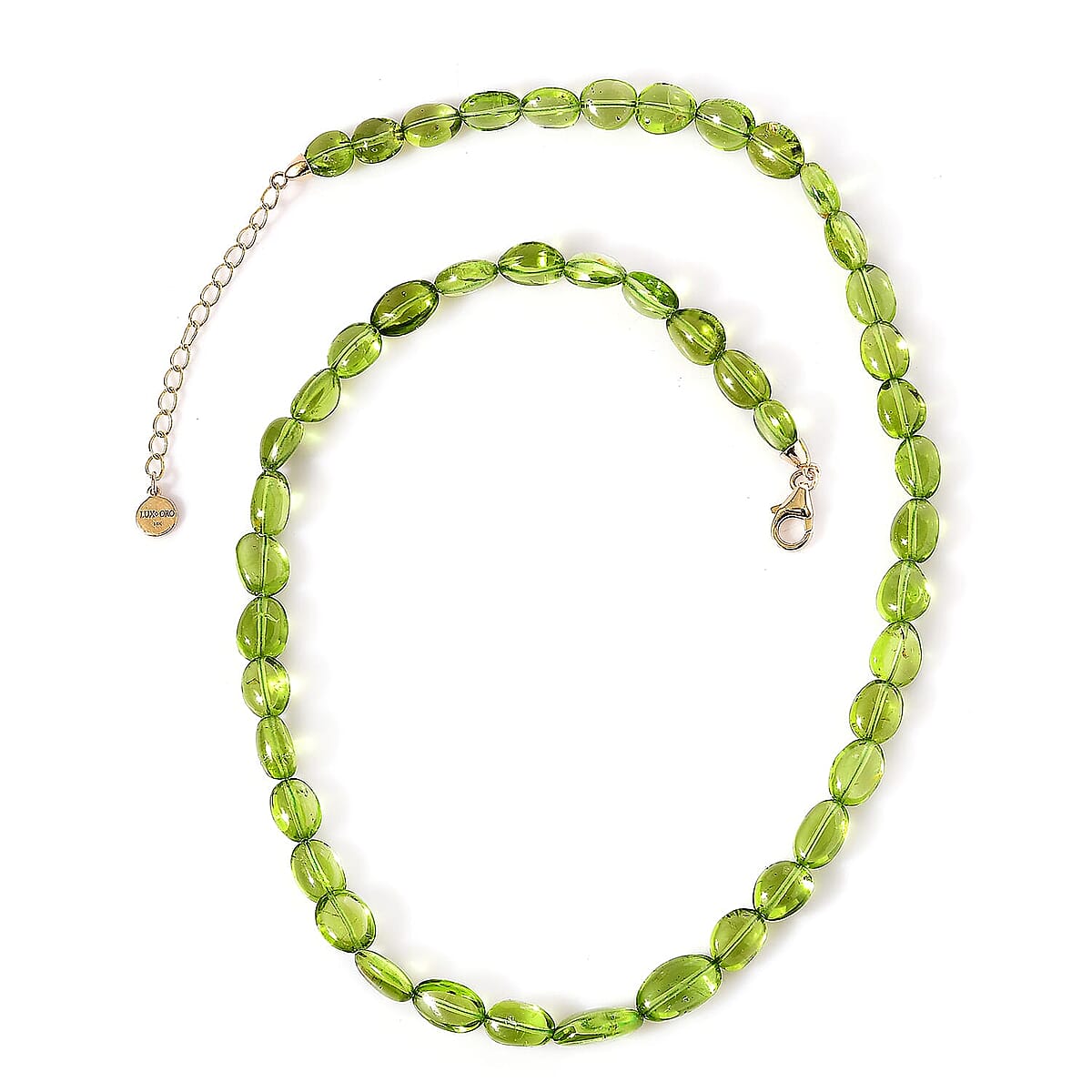 Certified & Appraised Luxoro 14K Yellow Gold AAA Peridot Beaded Graduated Necklace 18 Inches with 2 Inch Extender 130.00 ctw image number 6