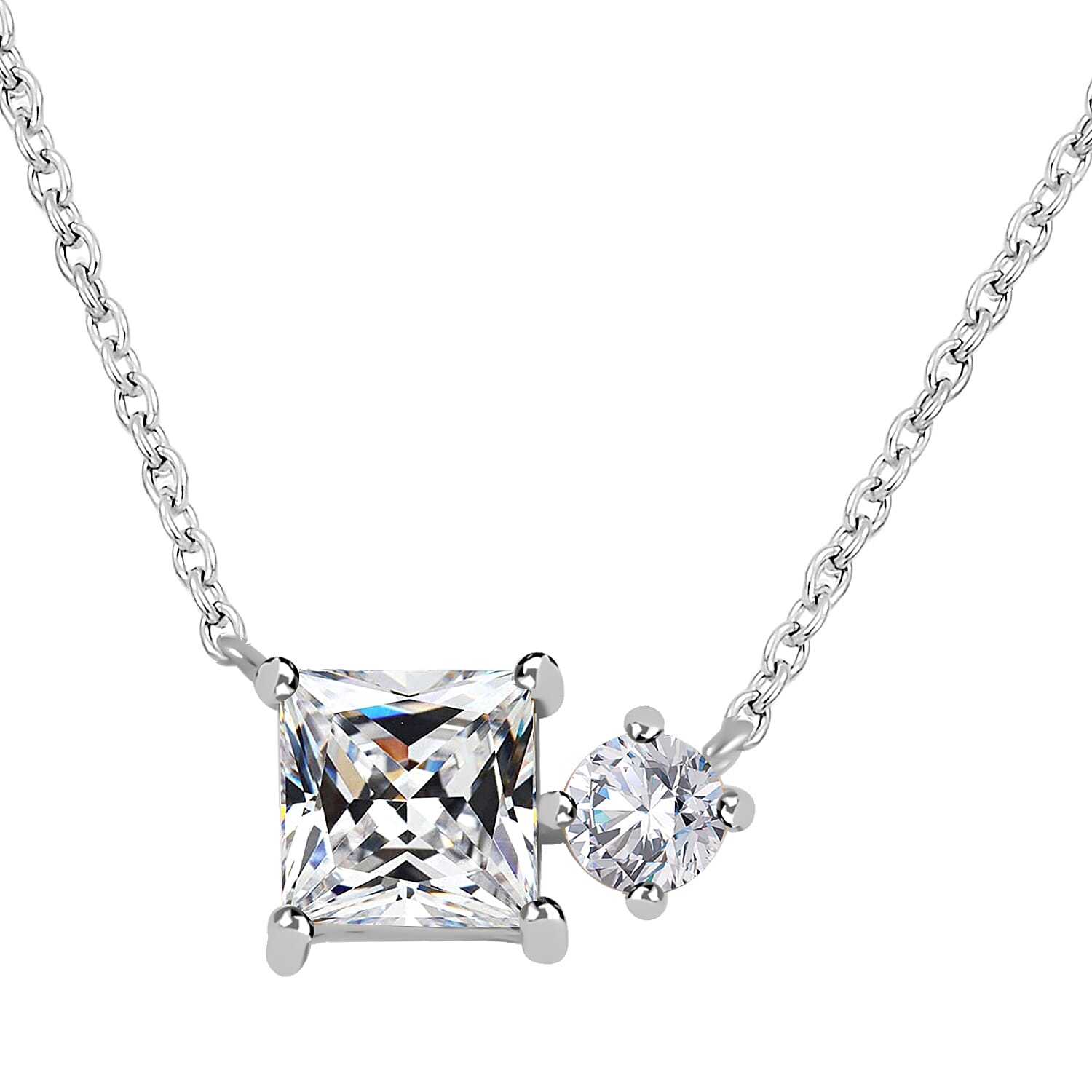 Lustro Stella Finest CZ Mixed Shapes Toi Et Moi Necklace 16-18 Inches in Rhodium Over Sterling Silver 3.50 ctw