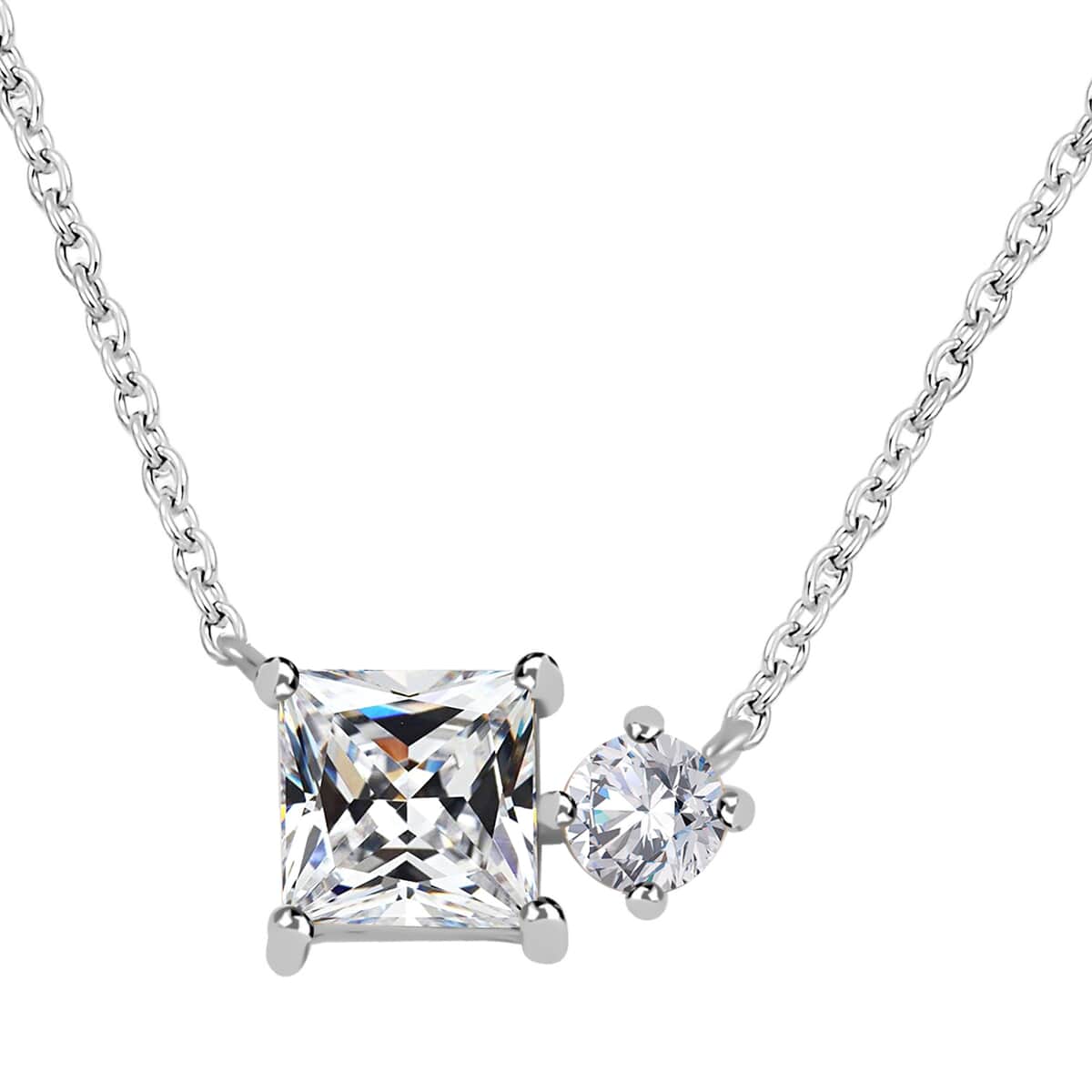 Lustro Stella Finest CZ Mixed Shapes Toi Et Moi Necklace 16-18 Inches in Rhodium Over Sterling Silver 3.50 ctw image number 0