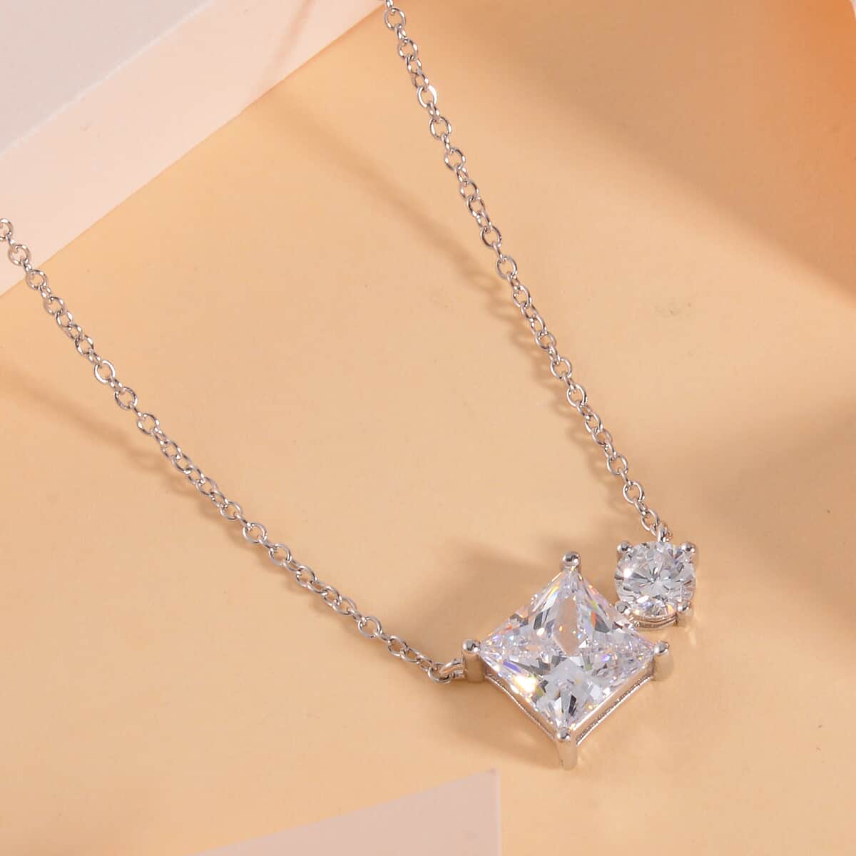 Lustro Stella Finest CZ Necklace (16-18 Inches) in Rhodium Over Sterling Silver 3.50 ctw image number 1