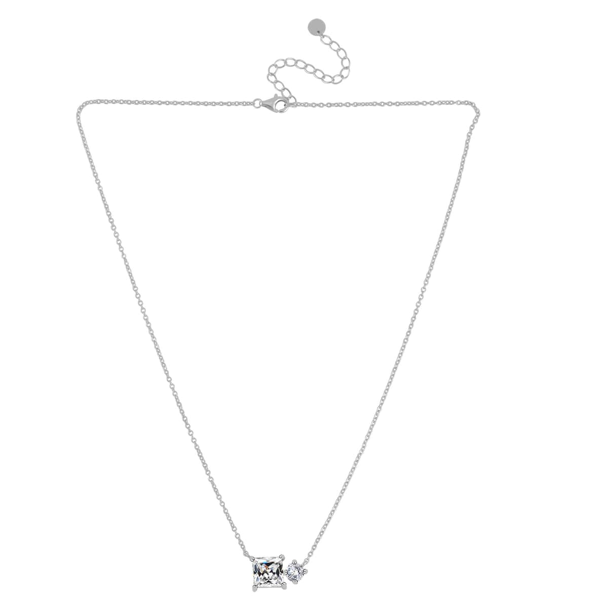 Lustro Stella Finest CZ Mixed Shapes Toi Et Moi Necklace 16-18 Inches in Rhodium Over Sterling Silver 3.50 ctw image number 2