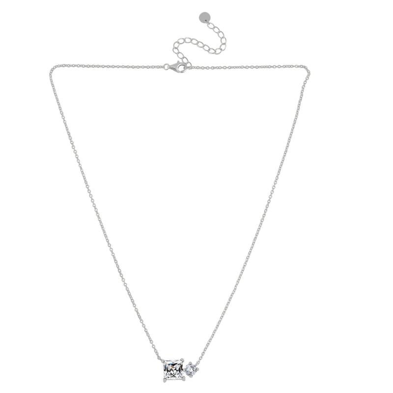 Lustro Stella Finest CZ Mixed Shapes Toi Et Moi Necklace 16-18 Inches in Rhodium Over Sterling Silver 3.50 ctw