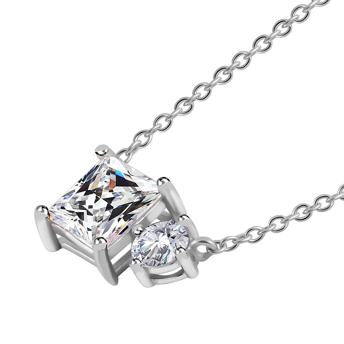 Lustro Stella Finest CZ Mixed Shapes Toi Et Moi Necklace 16-18 Inches in Rhodium Over Sterling Silver 3.50 ctw
