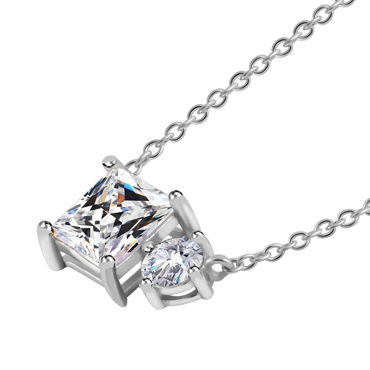 Lustro Stella Finest CZ Necklace (16-18 Inches) in Rhodium Over Sterling Silver 3.50 ctw image number 3