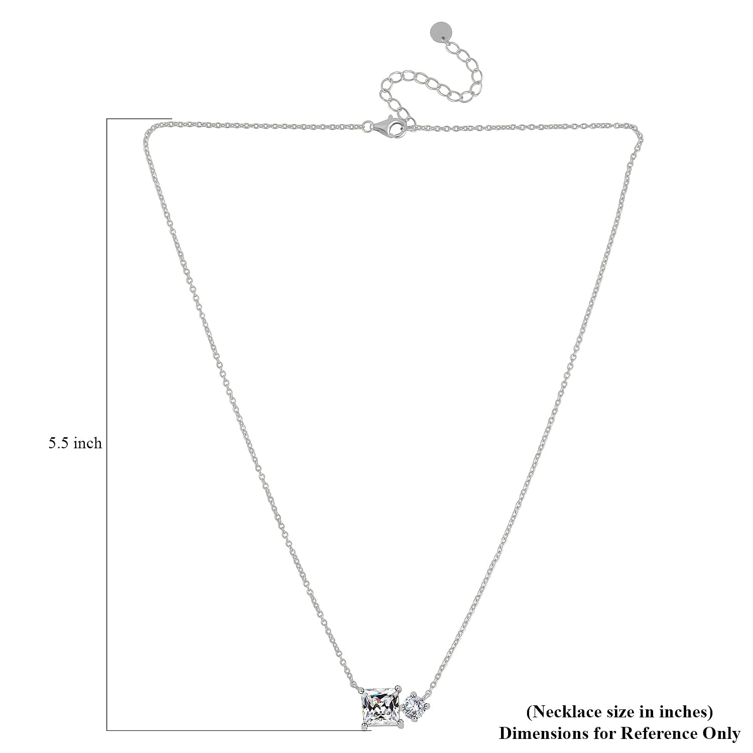 Lustro Stella Finest CZ Mixed Shapes Toi Et Moi Necklace 16-18 Inches in Rhodium Over Sterling Silver 3.50 ctw