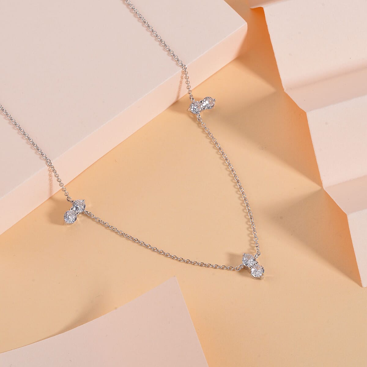 Lustro Stella Finest CZ Necklace (16-18 Inches) in Rhodium Over Sterling Silver 0.75 ctw image number 1