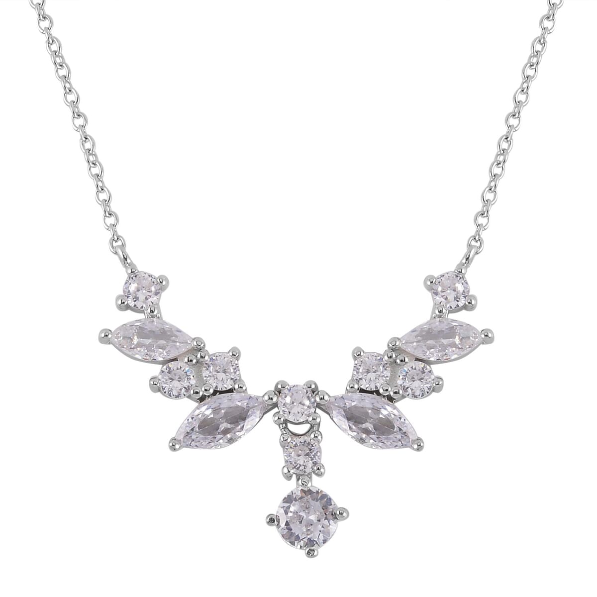 Lustro Stella Finest CZ Necklace 16-18 Inches in Rhodium Over Sterling Silver 0.90 ctw image number 0