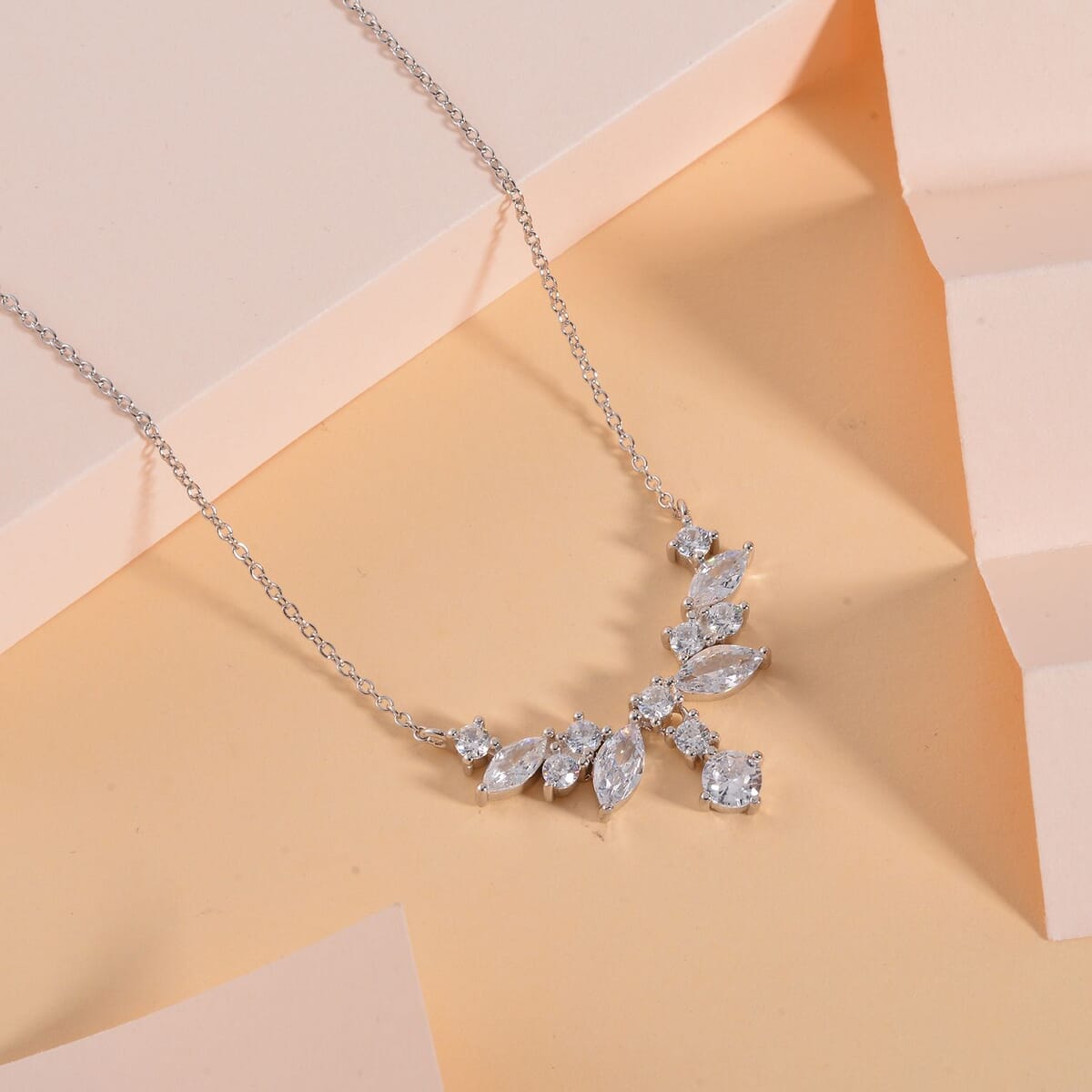 Lustro Stella Finest CZ Necklace 16-18 Inches in Rhodium Over Sterling Silver 0.90 ctw image number 1