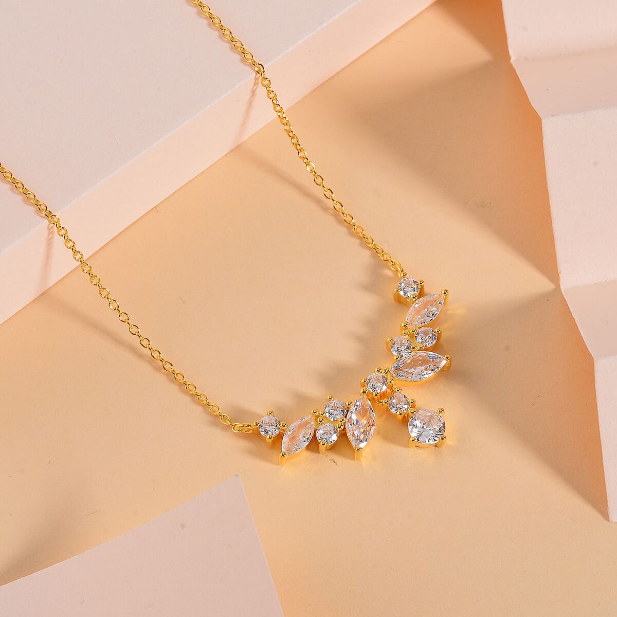 Lustro Stella Finest CZ Necklace 16-18 Inches in 14K Yellow Gold Over Sterling Silver 0.90 ctw image number 1