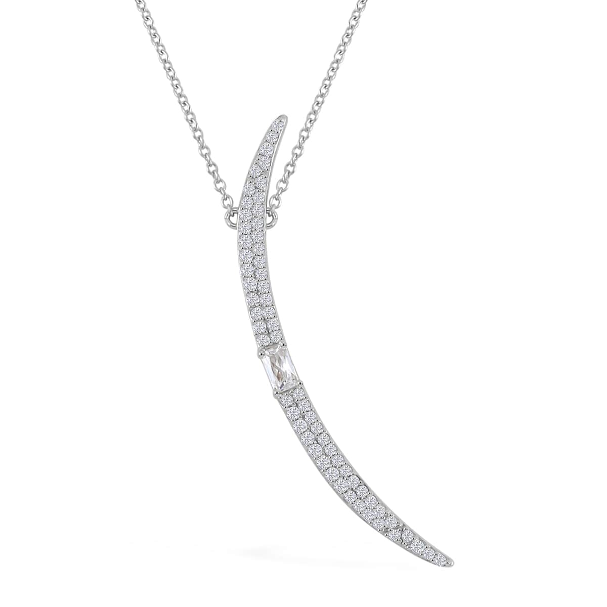 Lustro Stella Finest CZ Horn Necklace in Rhodium Over Sterling Silver 18-20 Inches image number 0