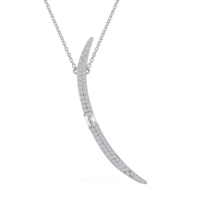 Lustro Stella Finest CZ Horn Necklace in Rhodium Over Sterling Silver 18-20 Inches